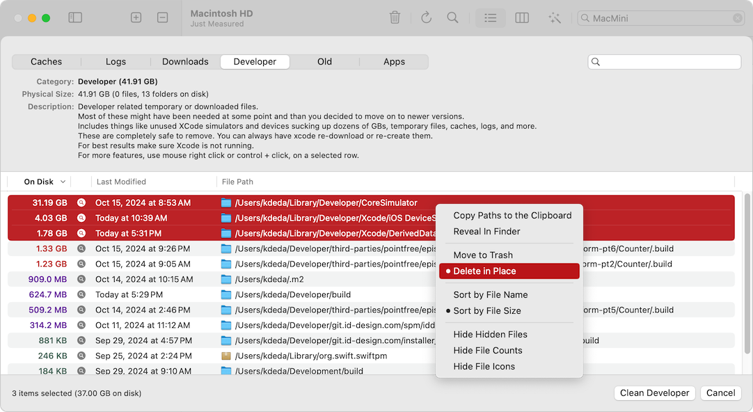 Inspecting the cleaner feature.