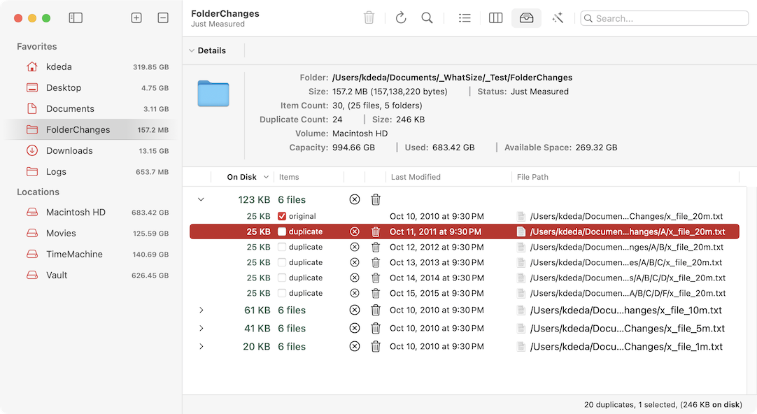 Inspecting Duplicates for a selected folder.
